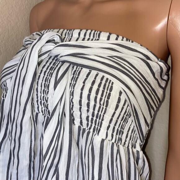 Lascana Tie Front Culotte Jumpsuit wide leg strapless wuite blue Romper SZ 4 - Picture 9 of 12